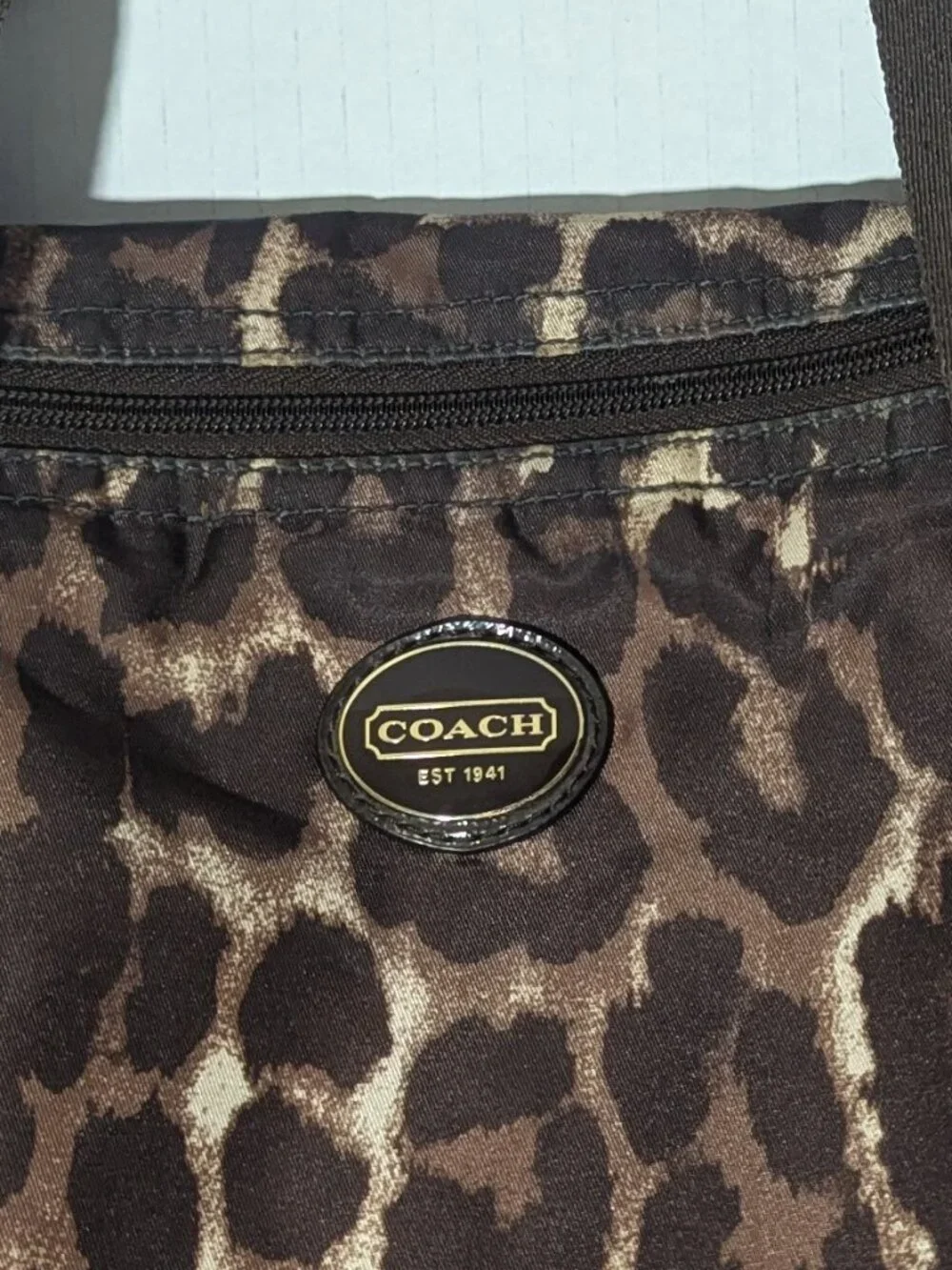Coach Leopard Print Nylon Weekender Tote Bag Travel Carryall Zip Top NO Pouch - Picture 5 of 10